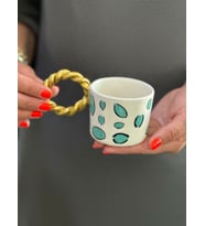 Burgu Kulp Gold Detay Turkuaz Leopar Mug Kupa Fincan (Karışık)