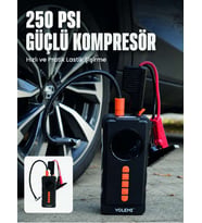 Dijital Araç Kompresörü 4 Fonksiyonlu Akü Takviye Lastik Şişirme Powerbank ve LED El Feneri