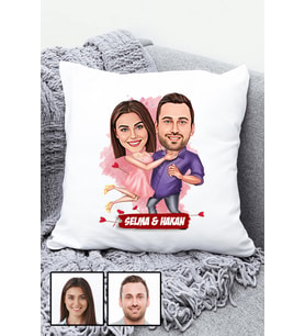 Sevgililere Romantik Hediye Karikatürlü Yastık