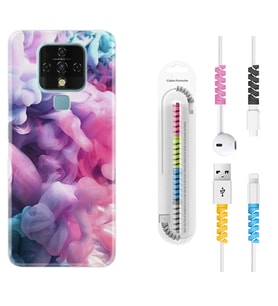 Tecno Camon 16 18P Pova 3 Pova Neo Kılıf Kablo Koruma Spiral Silikon Pink Cloud 1305