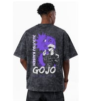 Jujutsu Kaisen Gojo Satoru Anime Baskılı Unisex Oversize Eskitme Yıkamalı Tişört