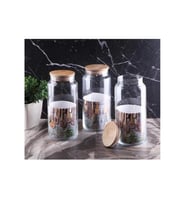 Gönül 2736 Bambu Kapaklı Cam Kavanoz 1300cc 3 Adet (Şeffaf)