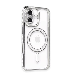 Apple İphone 16 Kılıf Joke Simli Magneticsafe Kılıf - Gri