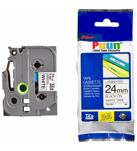 PUUN®Brother P-Touch TZE-251 24MM x 8m Beyaz Üzerine Siyah Muadil Laminasyon Etiket Şeridi (Çok Renkli)