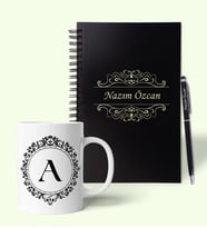 Kişiye Özel Ahşap İsimli ve Harfli Renkli Defter Kalem Kupa Hediye Seti (Model 6)