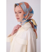 Soyut Desen İpek Twill Eşarp  - 2026 İlkbahar-Yaz (T)  4306 (Mavi)