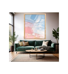 Ahşap Çerçeveli MDF Duvar Tablosu Pembe ve Mavi Sade Tasarım Tablo Modern Tasarım Salon Tablosu (Ahşap)