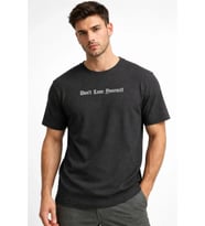 Erkek Wafıl Kumaş Tişört Regular Kalıp Bisiklet Yaka Baskılı Günlük Basic T-Shirt - Siyah