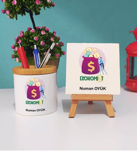 Ekonomist Tasarımlı Kişiye Özel Ekonomist Kalemlik ve Dekoratif Taş Baskı Hediye Seti
