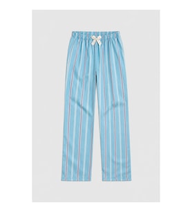 Kadın Çizgili %100 Pamuk Mavi Pijama Altı