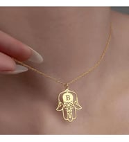 Kişiye Özel 925 Ayar Gümüş Hamsa Harf Kolye