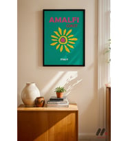 Amalfi Kıyısı Posteri, Siyah Çerçeveli Duvar Tablosu - Seyahat Severlere Hediye