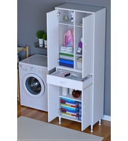 Eliusta Line Beyaz 60 cm Banyo Dolabı Çok Bölmeli Banyo Düzenleyici Dolap 4 Kapaklı 4 Raflı 60x173x32,5 cm