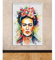 Srfk1 - Çiçekli Kadın Ressam Frida Kahlo Dekoratif Soyut Portre Kanvas Tablo (Beyaz)