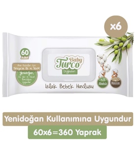 Baby Turco Doğadan Yenidoğan Islak Havlu Mendil 60x6 360 Yaprak