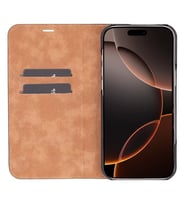 Apple iPhone 16 Pro Max uyumlu, Hakiki Deri, El Yapımı, Cüzdanlı Kılıf, Parlak Siyah