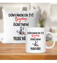 Dünyanın En İyi Biyoloji Öğretmeni Baskılı Kişiye Özel Kupa Bardak Ve Saten Yastık
