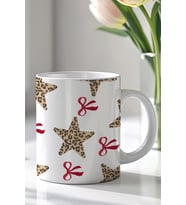 Leopar Yıldız Desenli 330ml Baskılı Beyaz Seramik Kupa Bardak