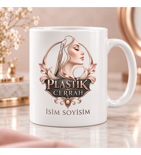 Plastik Cerrah Kupa Bardak Yüz Profili ve Cerrahi Alet Desenli