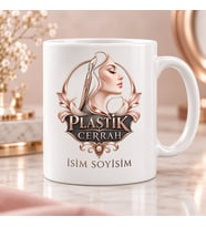 Plastik Cerrah Kupa Bardak Yüz Profili ve Cerrahi Alet Desenli