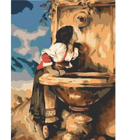 Çeşmedeki Kız Sayılarla Boyama Seti 50x65 cm (Tuvale Gerili)