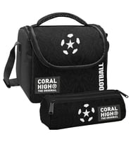 Coral High Erkek Çocuk Siyah Beyaz Futbol Thermo Beslenme Çantası ve Üç Bölmeli Kalem Çantası Seti