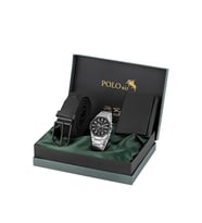 Polo Air Erkek Kol Saati Cüzdan Kemer Hediyelik Kutusunda Siyah Set Gümüş Siyah Renk PL-7044E1 (Gümüş-Siyah)