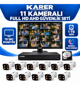 Karer 11 Kameralı 19 İnç Monitörlü Full HD AHD Güvenlik Seti 1 TB HDD