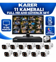 Karer 11 Kameralı 19 İnç Monitörlü Full HD AHD Güvenlik Seti 1 TB HDD