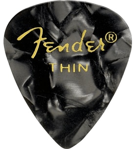 Fender 1980351743 Premium Celluloid 351 Shape Thin Gitar Penası (Black Moto) Siyah İnci Desen İnce Kalınlık ve Parlak Akustik Ton (12'li)