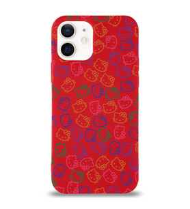 Apple iPhone 12 Mini Uyumlu Lansman Kılıf Hello Kitty Tasarımlı İçi Kadife Kapak-Kırmızı (Şeffaf)