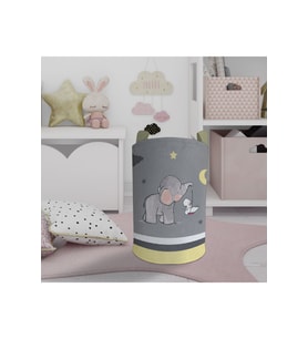 MEKTA HOME BEBEK VE ÇOCUK ODASI Fil ve Tavşan Desenli Gri Oyuncak Sepeti