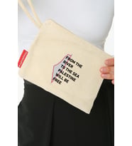 Geleneksel Filistin "FROM THE RIVER TO THE SEA PALESTINE WILL BE FREE" Dijital Baskılı Askılı Kanvas Clutch Fermuarlı EL Çanta 20*15 CM (Krem)
