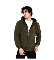 Unisex Baskılı Tam Fermuarlı Kapşonlu SweatShirt - Haki