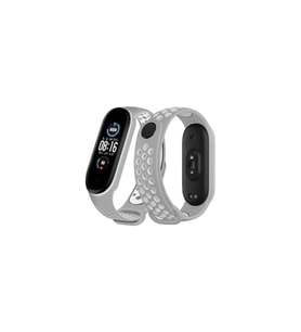 Mi Band 4 Spor Delikli Kordon - Gri-Beyaz