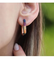 Renkli Zirkon Taşlı Dörtgen Rose Gold Kaplama Gümüş Küpe