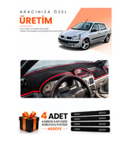 RENAULT CLİO SYMBOL ALİZE (2002-2008) Uyumlu Torpido Koruma Örtüsü Oto Kılıfı - Siyah Kırmızı
