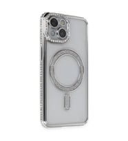 İphone 13 Kılıf Joke Simli Magneticsafe Kılıf - Gümüş