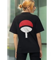 Anime Uchiha Logo Ön - Arka Baskılı Tişört (Siyah)