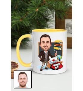 Erkek Öğretmene Hediye Kişiye Özel Karikatürlü Sarı Kupa Bardak