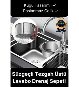 Premium Modern Paslanmaz Çelik Kuğu Tasarımlı Süzgeçli Asılabilen Tezgah Üstü Lavabo Drenaj Sepeti