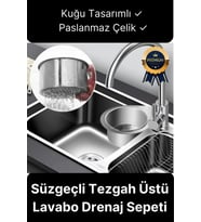 Premium Modern Paslanmaz Çelik Kuğu Tasarımlı Süzgeçli Asılabilen Tezgah Üstü Lavabo Drenaj Sepeti