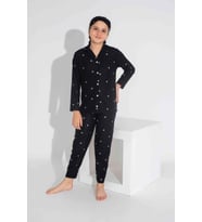 Yeni Sezon Sonbahar/Kış Kız Çocuk Yıldız Desenli Süet Pijama Takımı 2724-10 Siyah Yıldız