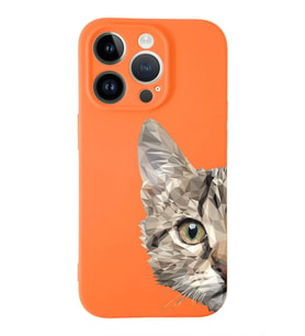Apple iPhone 14 Pro Max Uyumlu Lansman Kılıf Catface Tasarımlı İçi Kadife Kapak-Turuncu (Şeffaf)