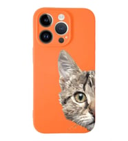 Apple iPhone 14 Pro Max Uyumlu Lansman Kılıf Catface Tasarımlı İçi Kadife Kapak-Turuncu (Şeffaf)