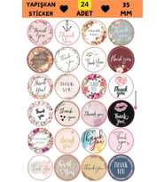 24 Adet - 24 Çeşit Thank You Sticker - Teşekkür Sticker - Paketleme Sticker - Hediye Paketi Sticker (Pembe)