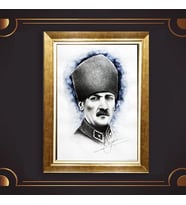 Altın Varaklı Çerçeveli Paspartulu Atatürk Tablo z4860 (Gold)
