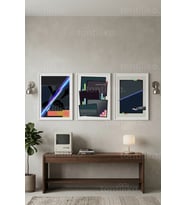Modern Retro Dijital Sanat 3’lü Ahşap Çerçeveli Tablo Seti