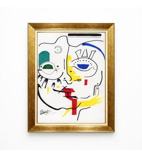 Tablore Picasso Tarzı Soyut Yüz Figürlü Altın Çerçeveli Kanvas Salon Tablosu