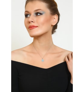 Opal Taşlı Güneş Kolye - 925 Ayar Gümüş Kolye